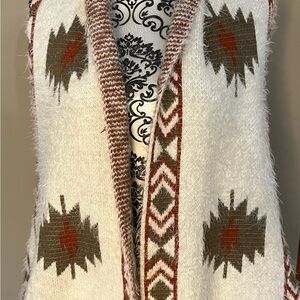 Aztec Boho Tribal Knit Open Front Vest Cardigan